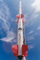 Terrier-Sandhawk rocket replica on genuine launcher